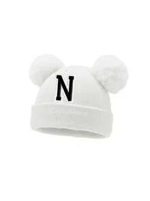 1 件装婴儿 A-Z 字母针织帽 女婴帽子 儿童无檐便帽 婴儿配饰 儿童帽子 弹力 0-3 岁 幼儿女孩男孩帽子 - 白色 - 查看 10