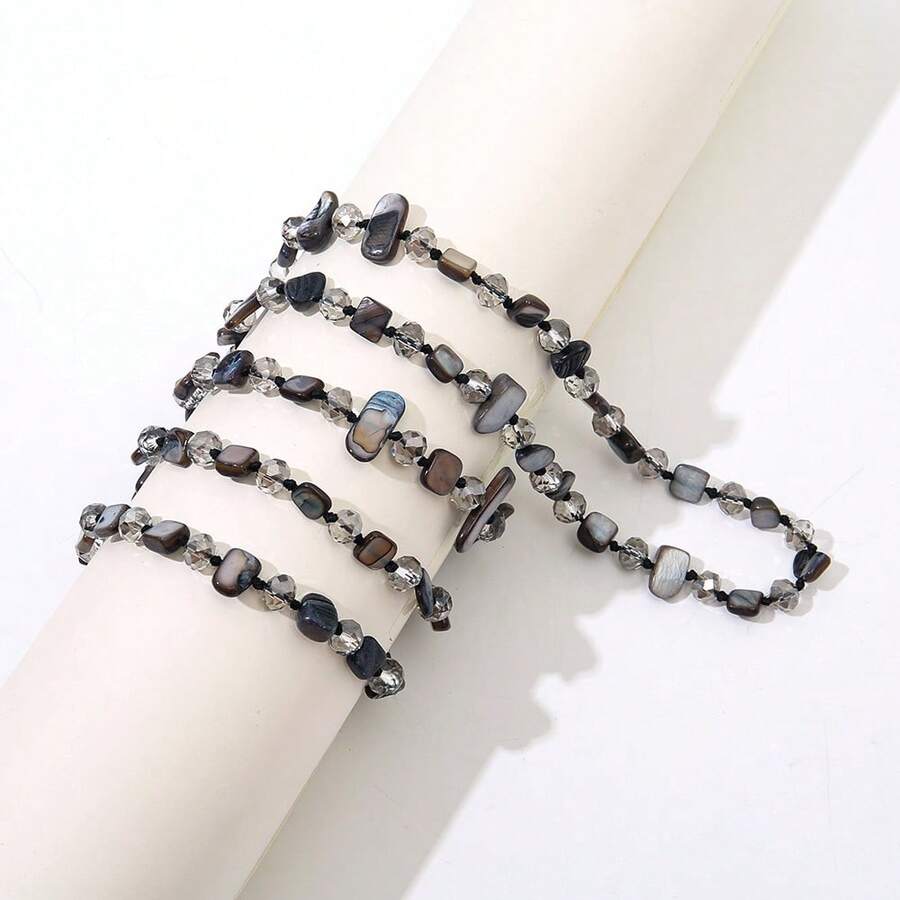 Bohemian Colorful Shell Glass Multi-Layer Necklace, Long Sweater Chain For Women, Popular Cross-Border Creative European & American Style