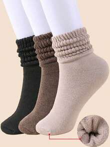 3pairs Women Winter Socks Warm Thick Knit Soft Vintage Casual Crew Socks Fuzzy Socks Knitted Socks For Women