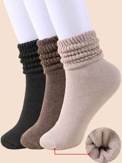 3pairs Women Winter Socks Warm Thick Knit Soft Vintage Casual Crew Socks Fuzzy Socks Knitted Socks For Women