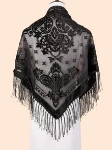 1pc Women's Vintage Velvet Tassel Jacquard Shawl Scarf, Fashion Triangular Scarf For Women Suitable For Dresses, Parties, Dancing, Keeping Warm And Slimming In Autumn/Winter