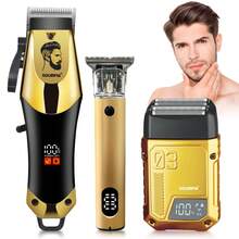 Men's 3PCS Grooming Set Electric Shaver Hair Trimmer Cordless Professional Rechargeable Hair Cutting Grooming Kit - Gold - View 1