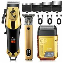 Men's 3PCS Grooming Set Electric Shaver Hair Trimmer Cordless Professional Rechargeable Hair Cutting Grooming Kit - Gold - View 3