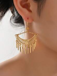 2pcs Fashionable Versatile Bohemian Multi-Layer Tassel Dangle Gold-Color Earrings, Stylish Palace Style, Gold Substitute, 24K Gold-Color, Gift For Best Friend, Girlfriend, Wife, Holiday, Birthday, Suitable For Women And Girls Everyday And Festival Wear