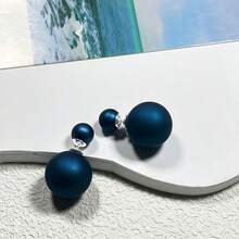 一对时尚双面珍珠耳环，简约风格女士耳环，欧美低敏个性化前后珍珠耳环，配饰，可选颜色：红色、蓝色、黑色、白色、粉色、紫色 - 雙面仿珍珠耳釘 - 查看 30