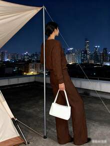 Autumn And Winter European And American Women's Clothing, New Ribbed Jacquard Trousers Casual Two-Piece Suits, Casual And Fashionable, Versatile, The First Choice For Sports And Shopping, Economical And Affordable, Light, Comfortable And Soft, Personalized Niche Design - 咖啡棕 - 查看 3