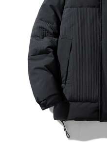 Herren Lässig Thermofutter Dicker Gepolsterter Mantel, Warmer Reißverschluss Sherpa Gefütterter Kapuzen Windjacke, Schwerer Wintermantel - Schwarz - Übersicht 5