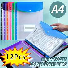 12 Piezas de Bolsas de Archivo Sueltas Tamaño A4, Bolsillos de Plástico Transparente de Alta Capacidad con Cierre de Botón, Organizador de Documentos Multicolor para Oficina, Escuela y Hogar - Ideal para Almacenamiento de Papel y Papelería