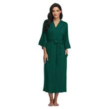 Women's Long Robes Ladies Kimono Bathrobes Full Length Robes Soft Modal Sleepwear Nightgown{"Size_name":"X-Large","Color_name":"DarkGreen"} - Darkgreen - View 3