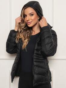 Bobojaco Women's Double-Sided Puffer Jacket Nylon Plain Waterproof Windproof Cold Reinforced Blouse - Đen trên Đen - Xem 2