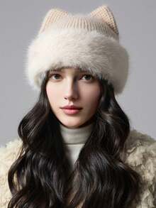 1 件女士针织帽，带有蓬松的猫耳动物图案，温暖的耳朵保护，俏皮的针织猫耳设计，与配套的毛衣完美搭配，营造出舒适和治愈的秋冬氛围，温暖而时尚，适合日常穿着、主题公园、咖啡馆、拍照 - 多色 - 查看 11