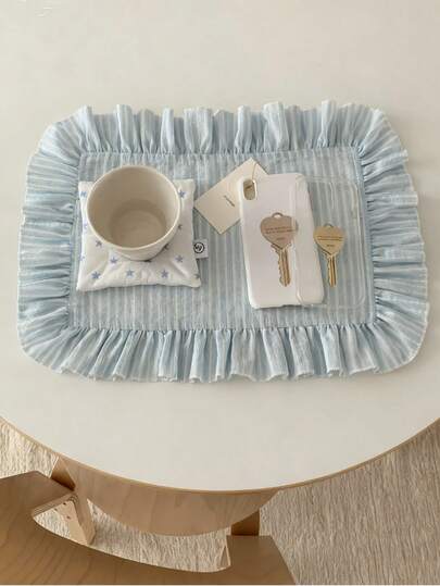 1/2/6/10件天蓝色条纹蕾丝餐垫、装饰餐巾，精致小众INS风格，适合节日和家居装饰