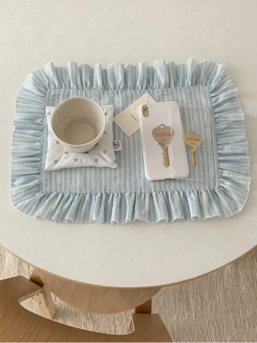 1/2/6/10件天蓝色条纹蕾丝餐垫、装饰餐巾，精致小众INS风格，适合节日和家居装饰