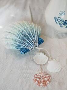 1 pieza Carillón de viento hecho a mano con concha de perla, diseño oceánico degradado azul, tres niveles con sonido nítido para decoración de dormitorio/decoración de habitación - Decoraciones de fiesta de cumpleaños con temática de sirena submarina, decoración de boda y eventos, accesorios de aula y oficina, decoración de dormitorio, decoración de habitación, decoración de vuelta a la escuela, adornos colgantes decorativos de verano para la decoración del hogar