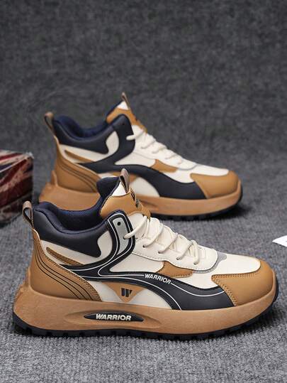  1 双 WARRIOR 男士厚底系带软底休闲鞋，低帮户外平底鞋，圆头低跟防滑纯色优雅软底登山鞋，适合学生拍毕业照，男士低帮皮革滑板鞋