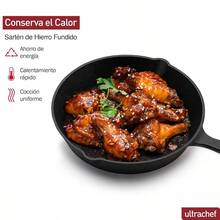 Juego de 3 Sartenes de Hierro Fundido con Largo, Previamente Curado, Cast - Iron Skillet, Set de 3 piezas 6 8 y 10 Negro - 8" (20 cm) - Ver 3