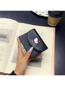 Sanrio Portafoglio da donna stile vintage Sanrio Hello Kitty - Chiusura a bottone a scatto, bordo in pizzo tinta unita, leggero e facile da trasportare per gli essenziali quotidiani, portafoglio di moda compatto per donna, mini portafoglio, portafoglio piccolo, portafoglio carino, portafoglio per carte, portafoglio per monete