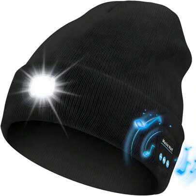 1pc Bluetooth Beanie Hat With Lights, USB Rechargeable, 6 LED Flashlight, Wireless Headphones, Unisex Cool Gift, Warm Winter Hat Suitable For Outdoor Activities Like Skiing, Hunting, Camping, Hiking, Running, Fishing