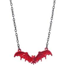 Spiritrain Gothic Bat Pendant Necklace For Men Women Punk Cool Black Animal Wings Flying Neck Chain Choker Necklace For Funny Vintage Halloween Party Fashion Jewelry Gifts - 紅色 - 查看 2