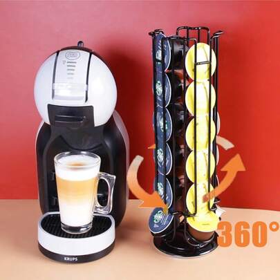 24-Capsule Rotating Coffee Capsule Holder, Modern Black Design, Compatible With Verismo, Lavazza Blue, CBTL, K-Fee, Tchibo Cafissimo, Caffitaly Systems And Other Coffee Capsule Brands, Suitable For Home Or Office Kitchen Countertop