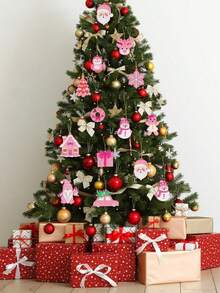 12/24 Stücke rosa Weihnachtsdekoration für Weihnachtsbaum Dekoration - Liebevolle PVC rosa Weihnachtsbaum Dekorationen, ideal zum Schmücken von Weihnachtsbäumen, passend zu Weihnachtsmann Weihnachtsdekoration, Ergänzung zu Weihnachtsdekorationen, kombinierbar mit Lebkuchenhaus Displays, als süße Weihnachtsgeschenke, als nützliche Weihnachtsbaum Aufhänger, und auch als charmante Weihnachtsgeschenke
