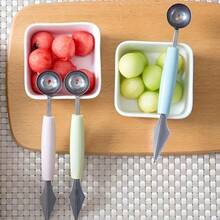 不锈钢水果勺 - 可重复使用的西瓜和冰淇淋球勺，厨房用具，方便上菜，水果勺，不锈钢水果球勺，可重复使用的西瓜勺，创意雕刻刀，水果勺，西瓜勺，水果切刀，厨房用品（款式和颜色随机）