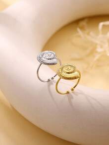 1 pieza Anillo de apertura de concha de moda para mujer, color dorado, de acero inoxidable con diseño geométrico de la serie oceánica, joyería para fiesta en la playa, regalo