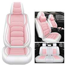 Faux Leather Car 5 Seat Covers Seat Covers Full Set Front & Rear Interior Seat Cushion Protector Full Wrapped Dessign With Back Organizer For Car Sedan SUV Truck - Hồng/Trắng - Xem 5