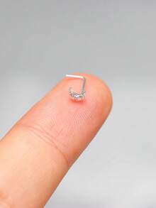 1 件 24G 鼻钉 925 纯银月亮鼻环耳钉 L 形镀金鼻孔饰品鼻钉 男女通用 - 銀色 - 查看 2