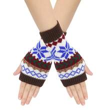 Christmas Snowflake Knitted Fingerless Gloves, Winter Warm Colorful Knitted Sleeve Cuffs For Holiday