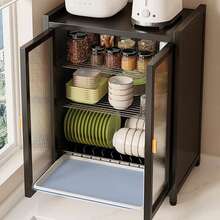 Armario de Almacenamiento de Platos de Metal para Cocina de 3 Niveles, con Plato de Drenaje y 4 Ganchos para Colgar Cucharas, Organizador Multifuncional de Cocina, Extensión de Encimera para Platos y Boles, para Organización y Almacenamiento de la Encimera de Cocina en Casa - Negro - Ver 7