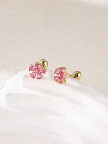 2pcs Fashionable And Lovely Flower & Cubic Zirconia Ear Studs For Women's Pierced Ears Valentines,Mom,Mother,Mother's Day,Gift - Multicolor - View 1