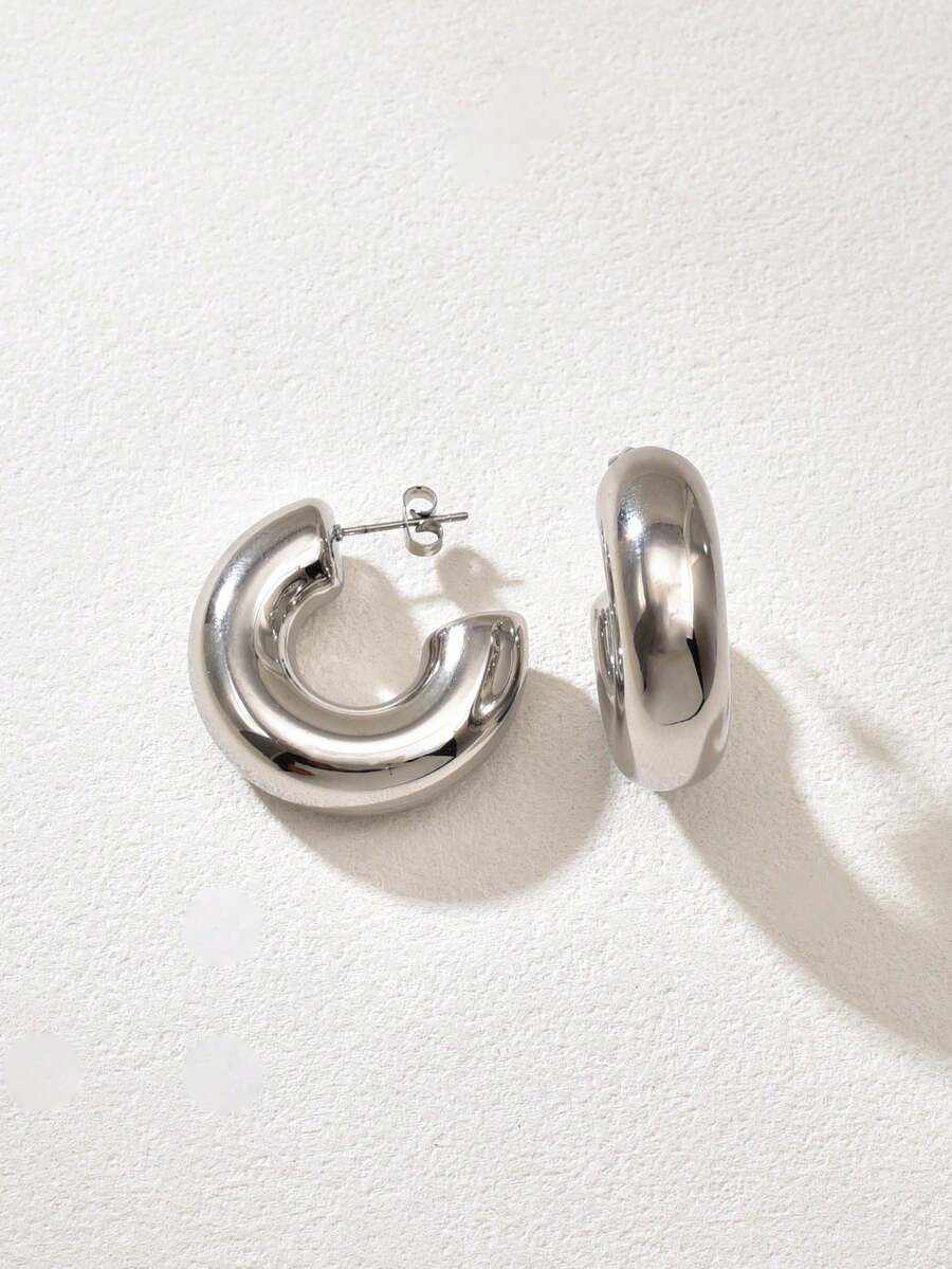 1 对 18K 镀金不锈钢首饰，时尚镂空大圆环耳环，适合女士，日常佩戴和送给姐妹的礼物 - 銀色 - 查看 1