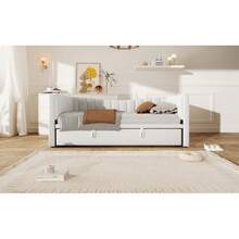 Daybed, 90 X 200 Cm (180 X 200 Cm) Upholstered Bed With Pull-Out Bed, Sofa Bed, Single Bed, Double Bed (Without Mattress), Velvet, Minimalist Style, White - White + Velvet + 90cm*200cm - 查看 10