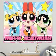 1PC Cartoon Powerpuff Girls Birthday Party Theme Photography Background Decoration Banner Baby Baptism Party Photo Props