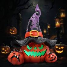Decoraciones de calabaza de Halloween con luz hecha a mano sombrero de bruja adornos para decoracin de Halloween, decoracin de calabaza de mesa de otoo, decoracin de porche al aire ltima - Morado - Ver 7