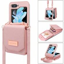 VIETAO Lanyard Faux Leather Wallet Card Slot Moblie Phone Case Cover Compatible With Samsung Galaxy Z Flip 3 5g 4 5 6 7