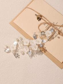 1pc New Korean Style Bridal Wedding Headpiece, Handmade Pink Shell Petal & Pearl Crystal Hair Clip Accessory