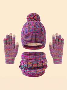 3 件套儿童冬帽套装，保暖针织帽配围巾和手套，适合秋冬户外活动 - 彩色 - 查看 11