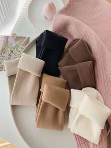 5 pares de calcetines de nieve de colores de la tierra para mujeres, calcetines de tubo medio verticales de otoño e invierno, calcetines esponjosos y calcetines de piso cálidos con engrosamiento de lana, adecuados para uso diario y diversas ocasiones, color aleatorio