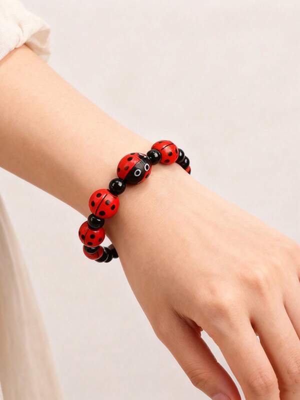 1pc Christmas Accessory, 7-Star Ladybug Bracelet Y2K Streetwear Beaded Bracelet, Personalized Interesting Beaded Bracelet, Holiday Gift Beaded Bracelet, Women And Couples Beaded Bracelet, Suitable For Parties, Daily Wear And Theme Events