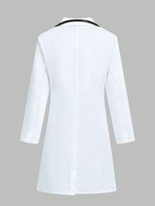 cimmuovere Women's Long Sleeve Multi-Pocket Scrubs Nurse Scrubs Workwear Dentist Healthcare Pet Hospital Laboratory Coat - White - View 2