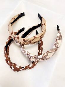 3pcs/Set Women Khaki Minimalist Bow & Heart Solid Fabric Headband, Outdoor Headwear Hair Accessories For Daily Use, Hair Band Hair Hoop