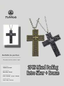 TUGGUO TUGGUO 1PC/ Cross Necklace For Men Hip-Hop Style Loc Jewelry Religious Pendant Printed Cross Necklace With Locket Cross Pendant, Vintage Handmade Pendant Jewelry For Men And Women, Fashionable Unisex Gift Ideas, Metal, No Gemstones