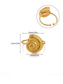 1 pieza Anillo de apertura de concha de moda para mujer, color dorado, de acero inoxidable con diseño geométrico de la serie oceánica, joyería para fiesta en la playa, regalo