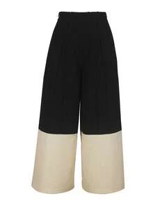 Women's Regular Waist Pocket Contrast Color Pants, Polyester Fabric, Machine Washable - Black - View 2