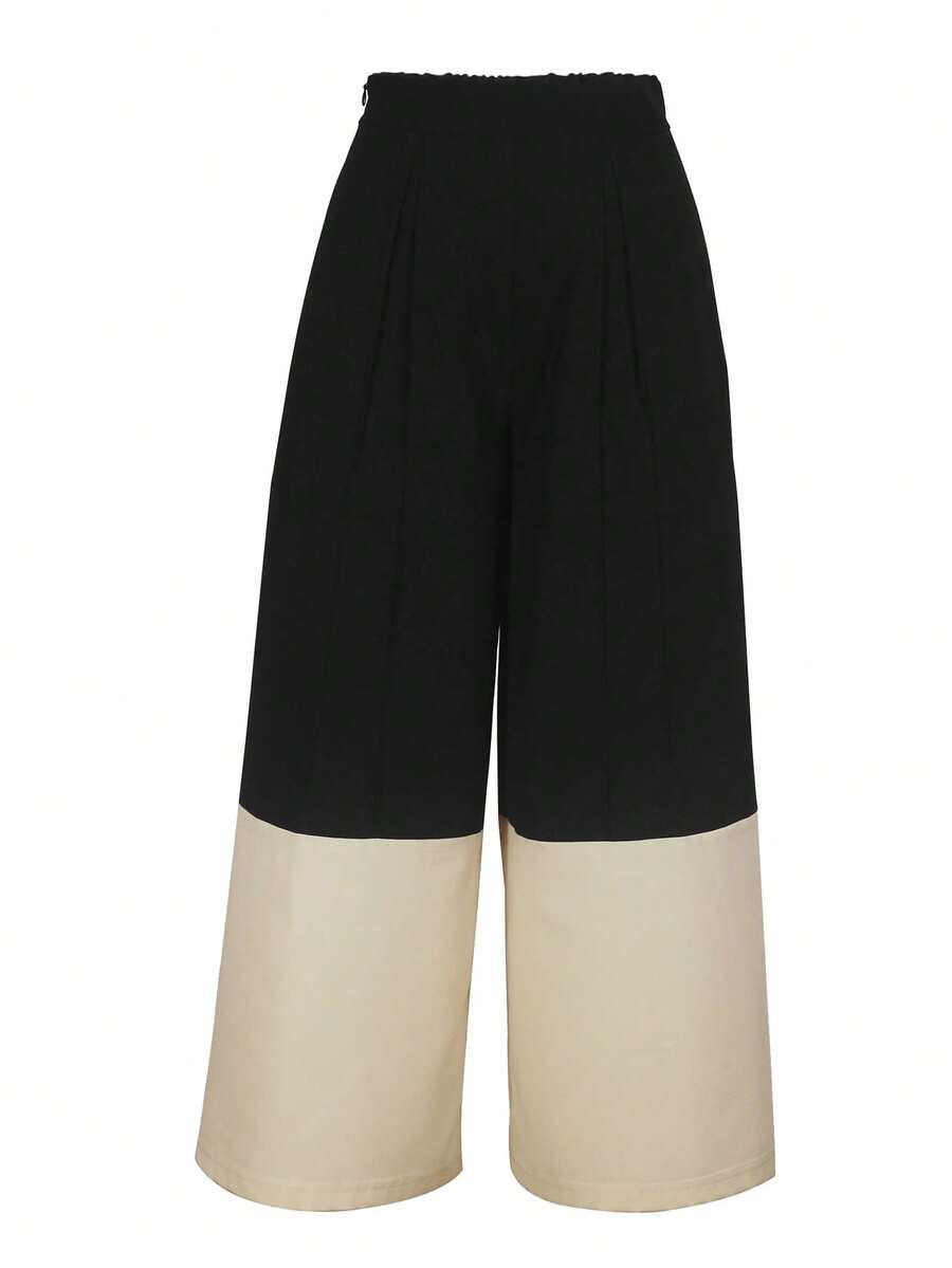 Women's Regular Waist Pocket Contrast Color Pants, Polyester Fabric, Machine Washable