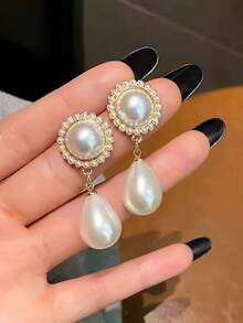 1 Pair Elegant Faux Pearl Drop Earrings For Women – Stylish Decorative Jewelry Perfect For Parties, Proms, Weddings, Special Occasions, Lightweight And Comfortable, Classic And Timeless Accessory - 白色 - 查看 6