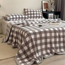 1 pătură de somn cu margini din catifea lapte, culoare uni, poate fi folosită ca aruncă sau cuvertură de pat, pătură lavabilă la mașină, pentru toate anotimpurile