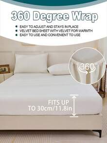 2/3件套乳白色天鹅绒床笠套装，温暖柔软，纯色绒面床笠床罩套装，尺寸可选：特大号、大号、标准双人床、单人床，奢华超柔软舒适底布，11.8英寸深口袋设计，适合秋冬春季使用，包含1个床笠和1/2个枕套。 - 奶油白 - 查看 2